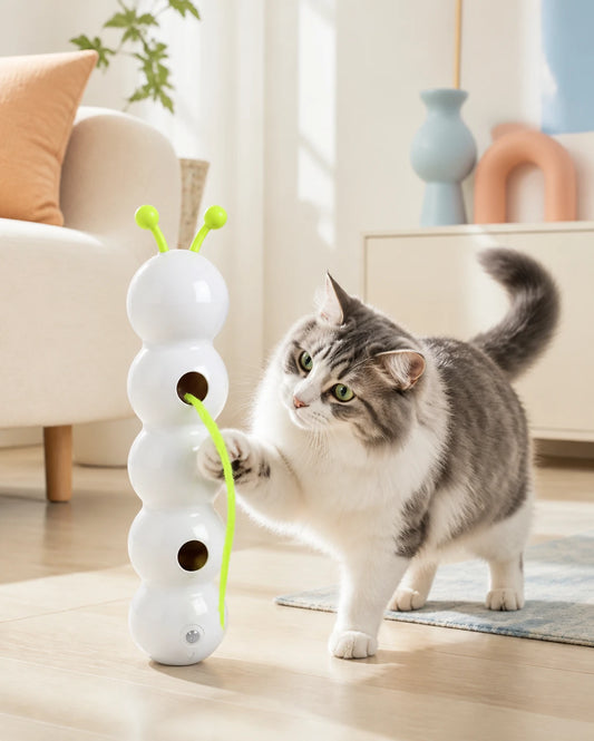 Gato persiguiendo el juguete Nova Pet en casa
